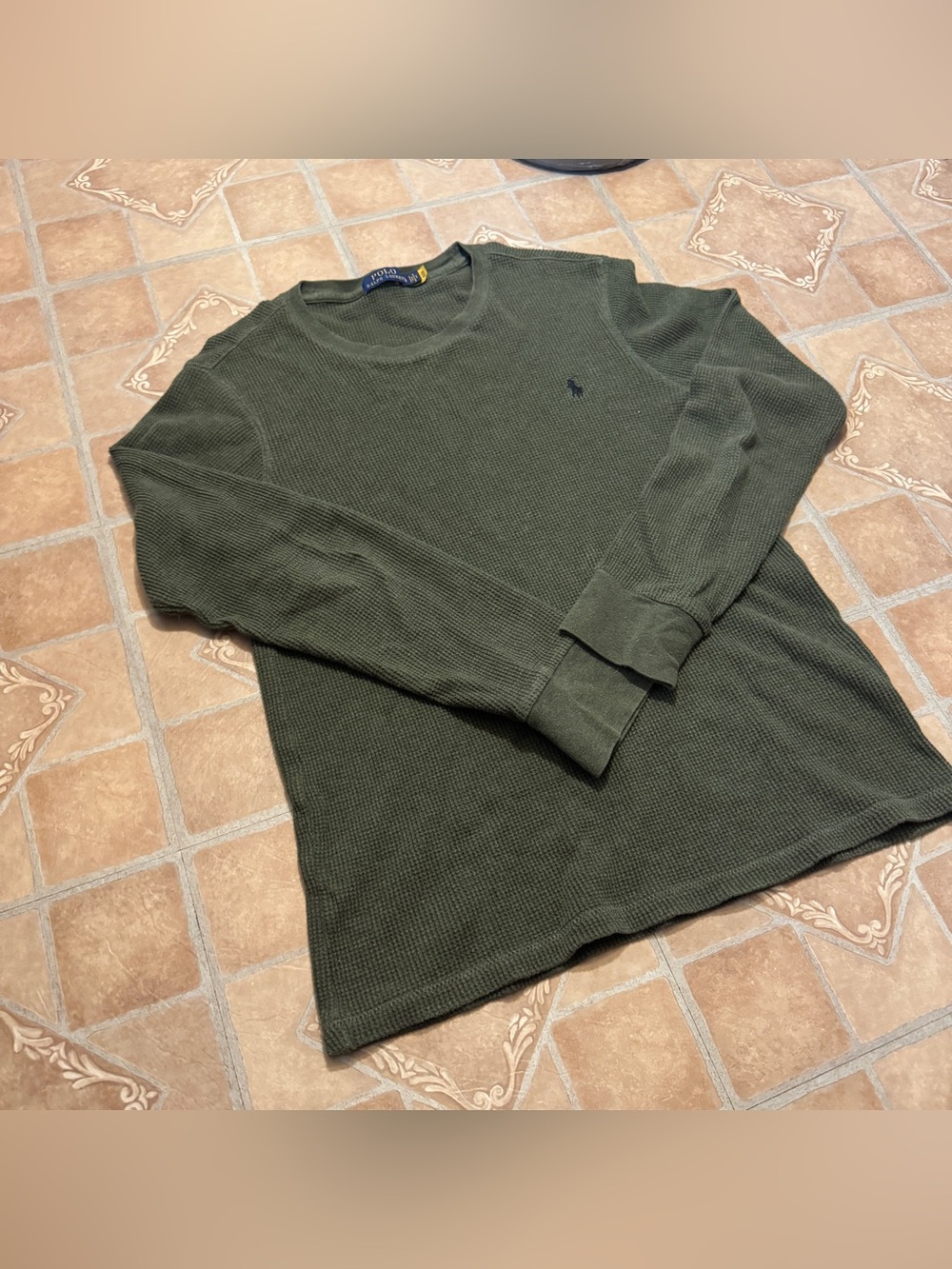 Polo Ralph Lauren Olive Green Waffle Knit Thermal Long Sleeve Shirt - Men’s L
